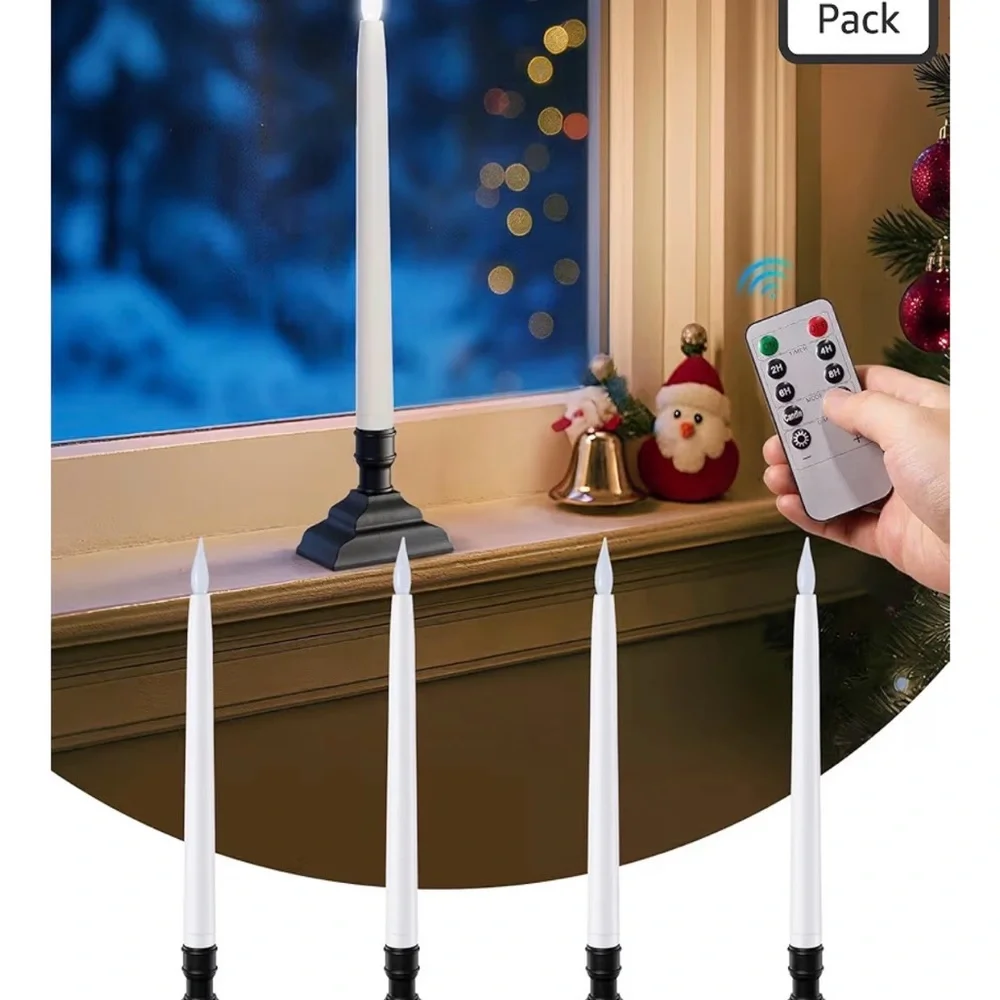 4 Pack Battery Operated Window Candles 5000K Cool White 12.8 inch Remote Timer - Picture 1 of 5